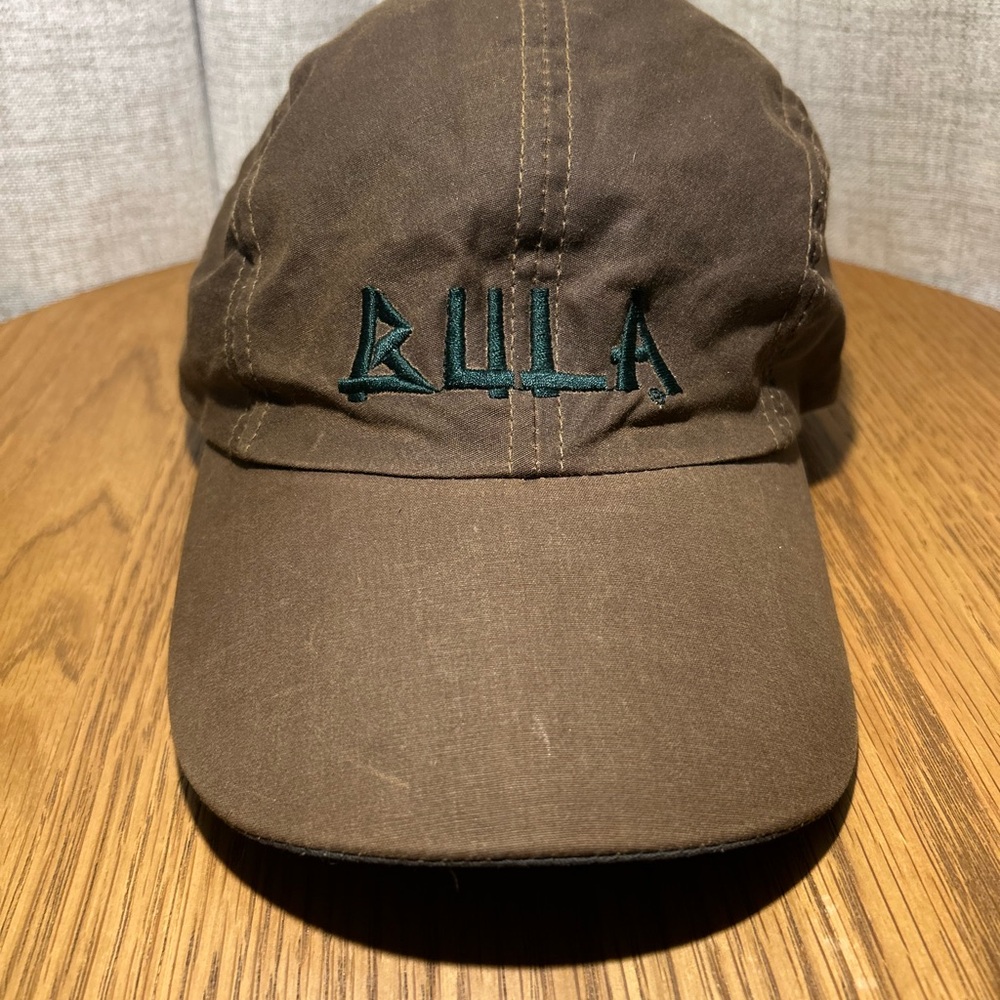 Vintage BULA 4 Panel Faux Leather/Canvass Brown Hat Cap Made in USA 90s Rare